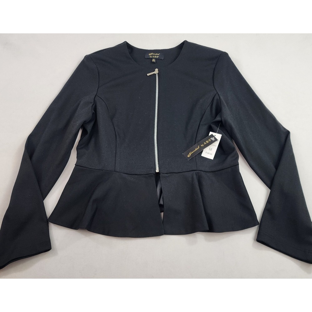 Essentials by ABS A.B.S. Jacket Womens M Medium Zip Black Peplum TM2012 NEW
